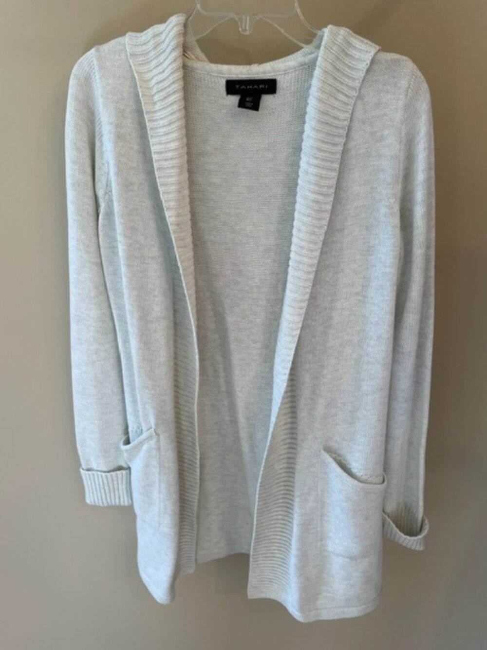 Women's Tahari Long Hooded Open Cardigan Sweater in size Small.